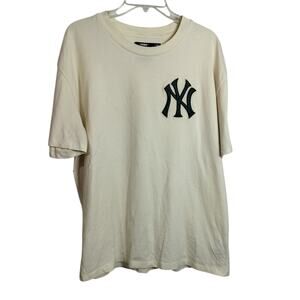 1007)Pro Standard Men Cream New York Yankees Embroidered Short Sleeve Tee Large